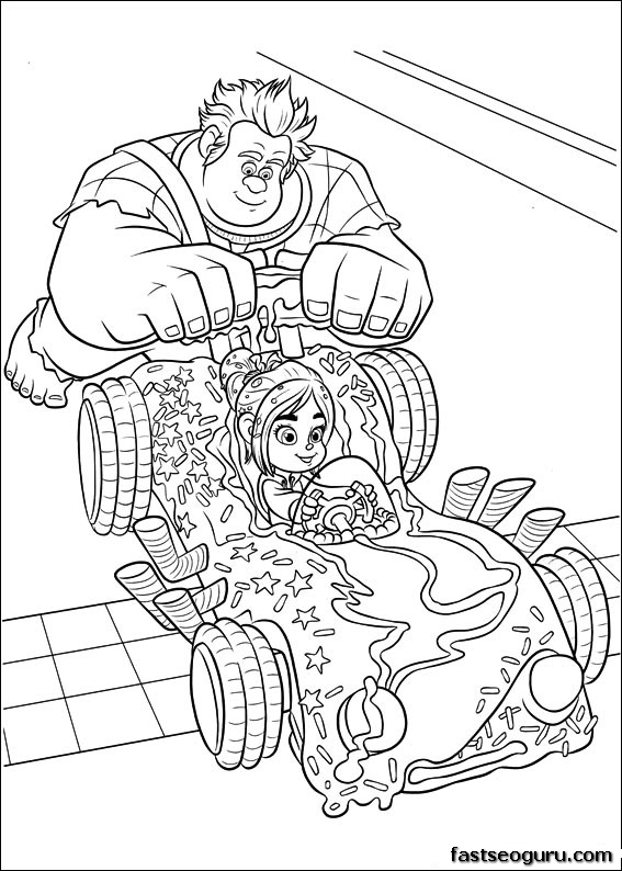 Pritnable cartoon Wreck It Ralph and Candlehead coloring page